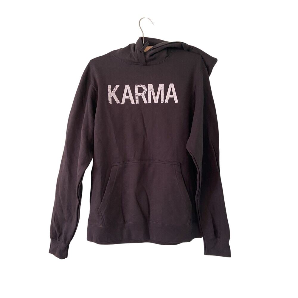 Black Hoodie Medium Karma - Funny Sarcastic Graphic Tee Unisex Hooded Sweatshirt